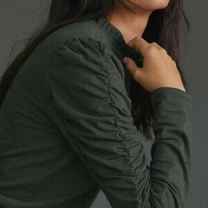 NWT Anthropologie Ruched Long-Sleeve Top Green Size S